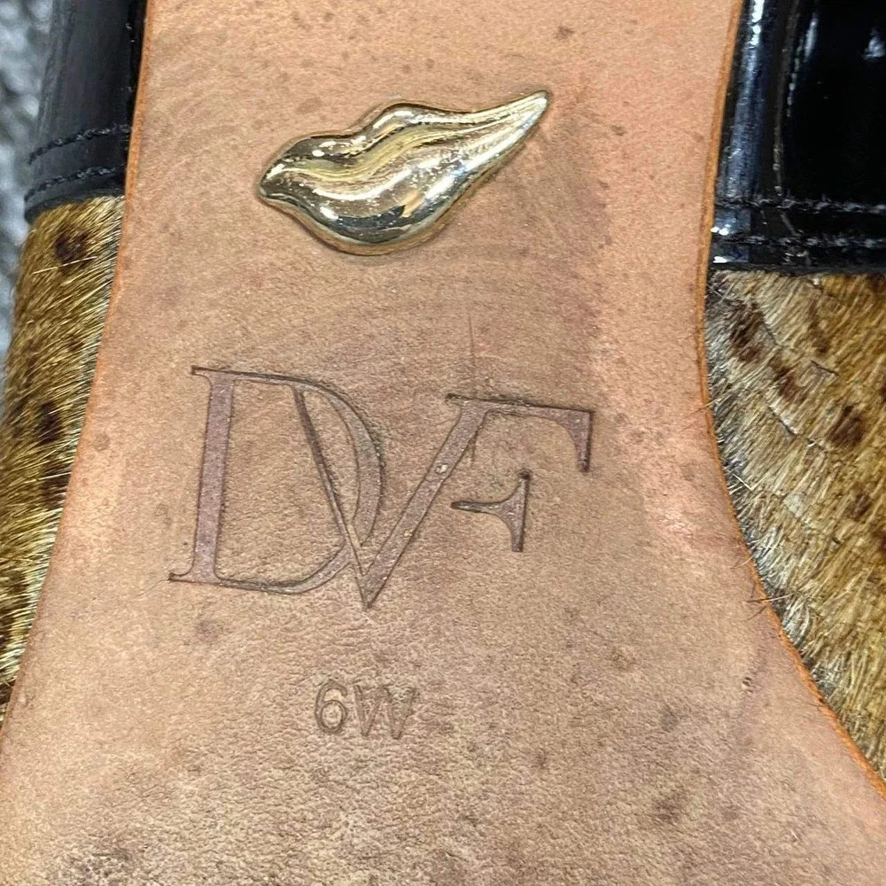 Diane von Furstenberg Kasia Loafer Pumps Womens 6W Brown Python Calf Hair Patent